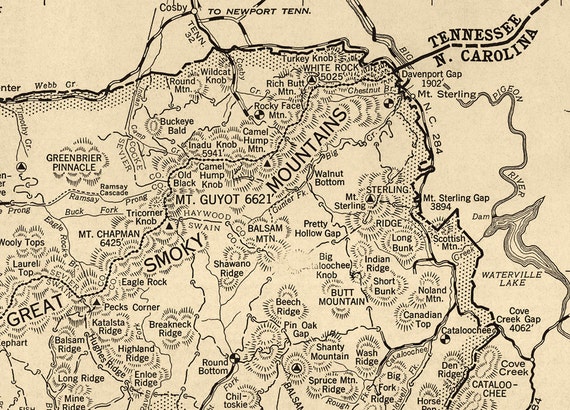 Great Smoky Mountains National Park Map Art Print 1941 Antique