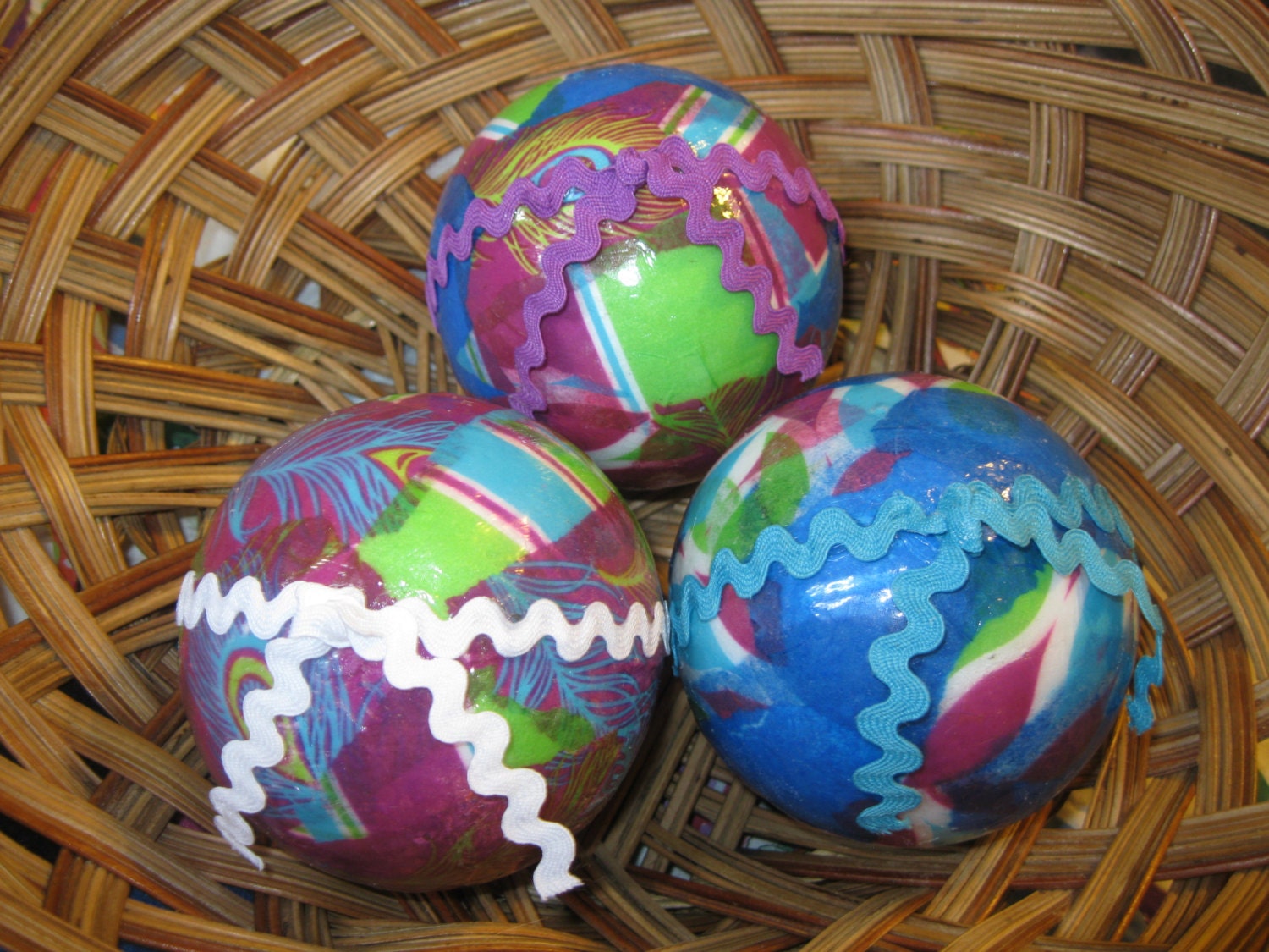 Peacock Feathers Decorative Orbs Decoupage Tissue Styrofoam