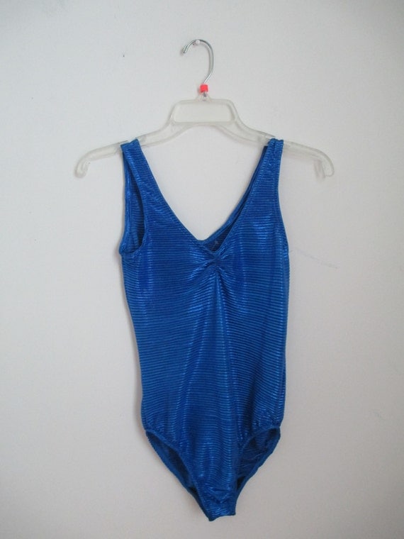 Vintage 60s 70s Royal Blue Ribbed Retro Swimsuit One by jnh5855