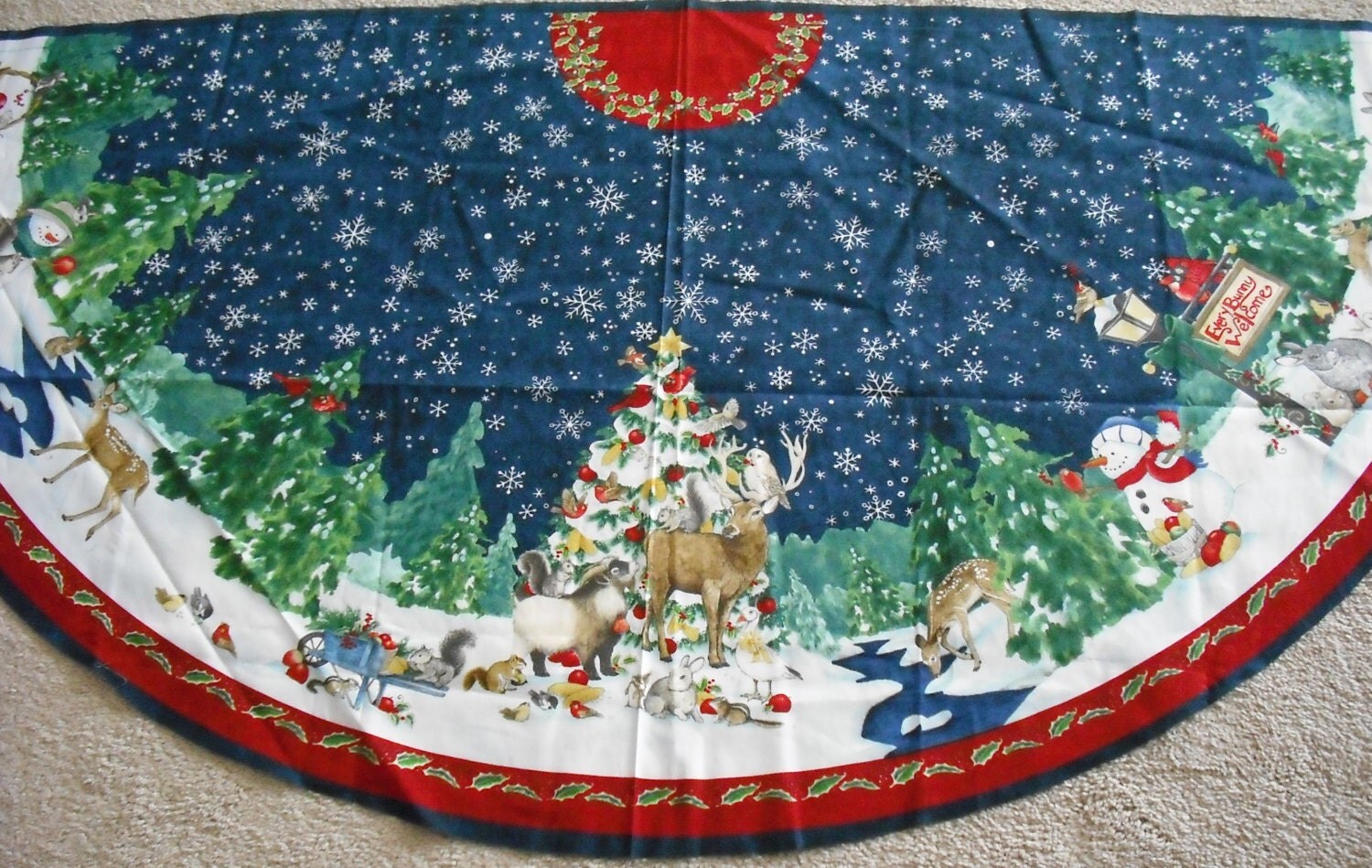Christmas Tree Skirt FABRIC Christmas Critters TWO PANELS for