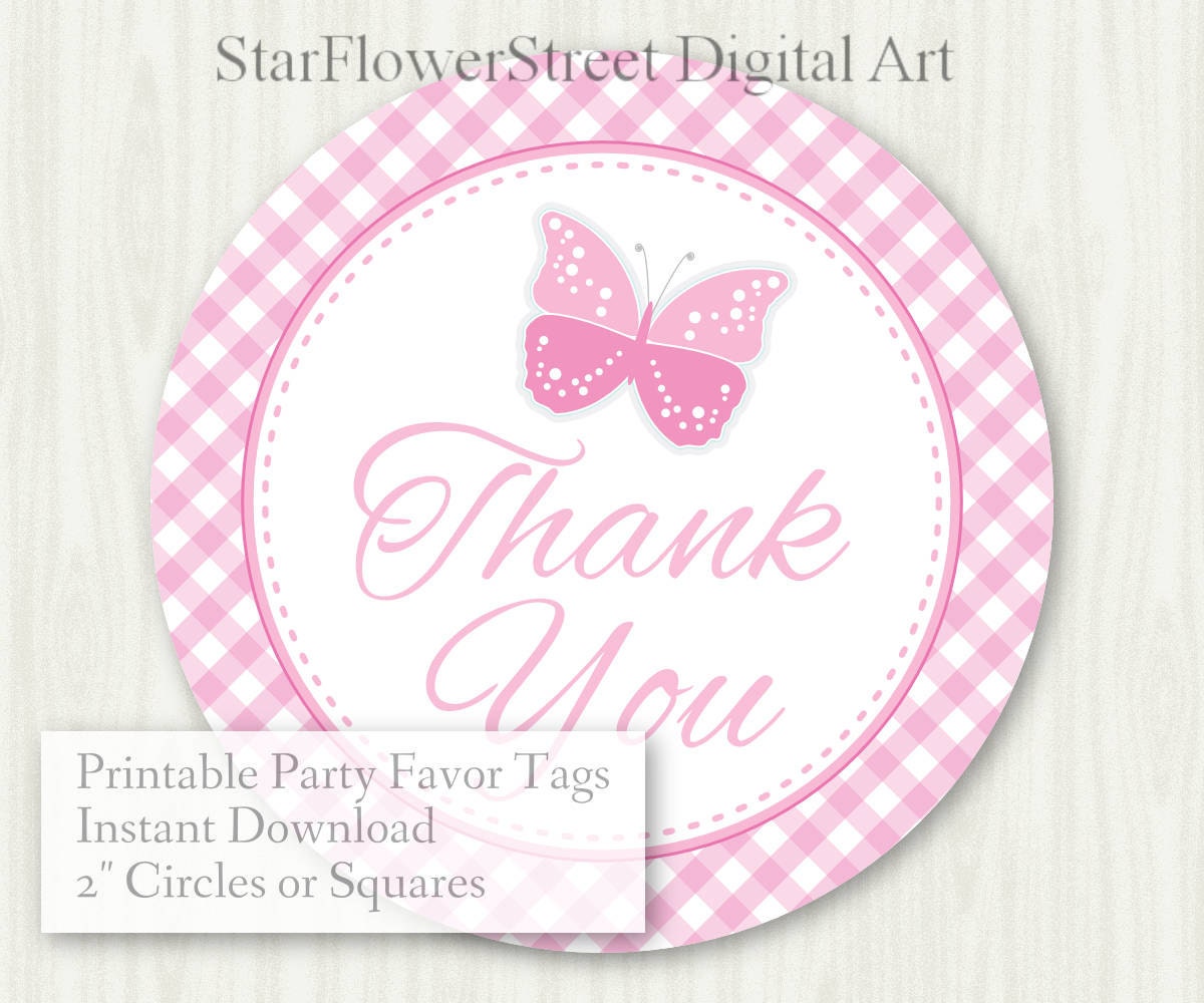 Butterfly Baby Shower Favor Tags Baby Girl Pink thank you