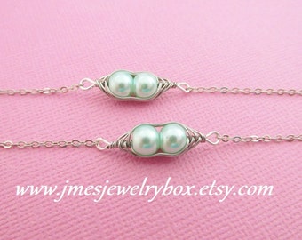Two peas in a pod best friend bracelet set - Light mint green