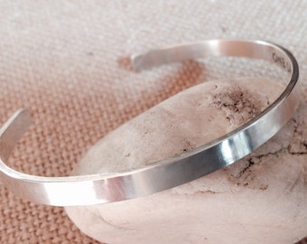 Custom Handstamped Engraved Sterling Silver Cuff Bracelet Adjustable Message Inside Coordinates Latitude Longitude Yoga Mantra Sobriety Date