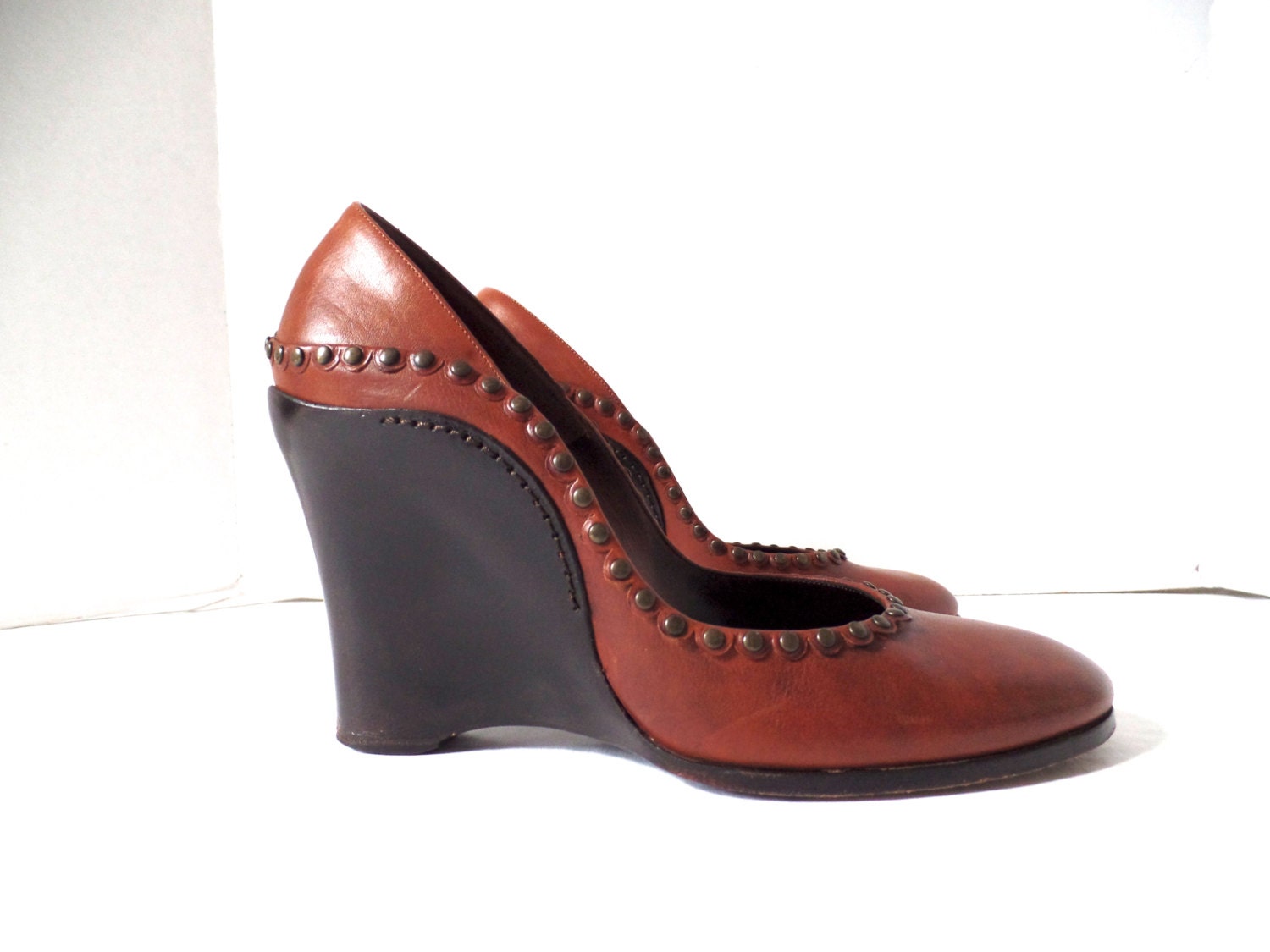 Vintage Chloe Wedge Heels Brown Leather Platform Shoes