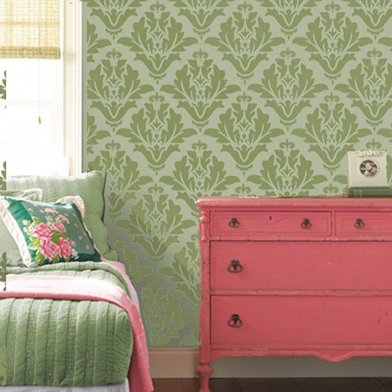 Floral Damask stencil paint walls fabrics and furniture. - Like this item?