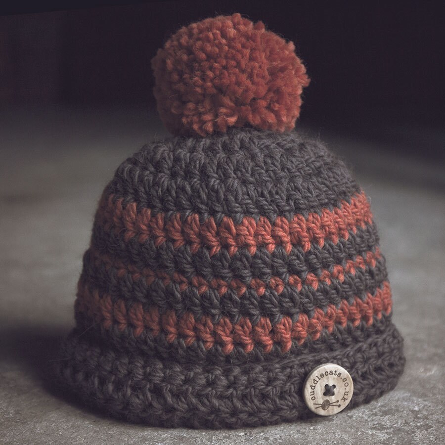 Chocolate Orange Bobble Hat in pure wool by AliceInKnittingland