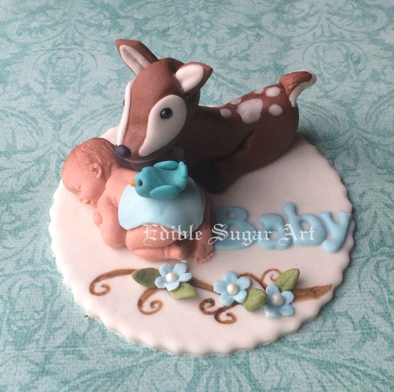 shower topper baby boy cake cake WOODLAND BABY fondant baby deer by Shower DEER EdibleSugarArt