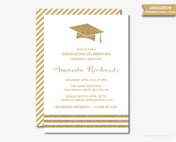 White Gold Graduation Invitation Printable Graduation Party Grad 