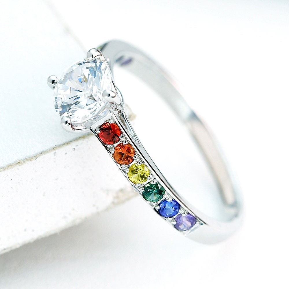Lesbian Engagement Ring Wedding Band Diamond 14k White By Equalli