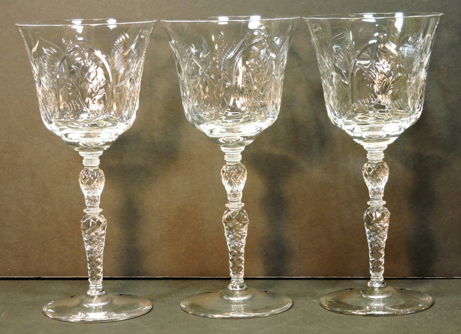 Antique Wine Glasses Vintage Cut Glass Long Stem By Mainetrader