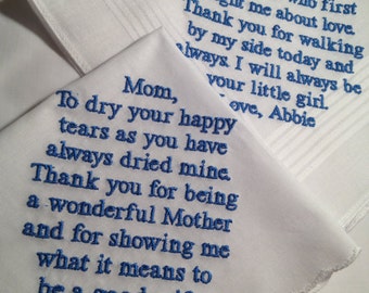 Set of Two Personalized WEDDING HANKIE'S Mother & Father of the Bride Gifts Hankerchief - Hankies