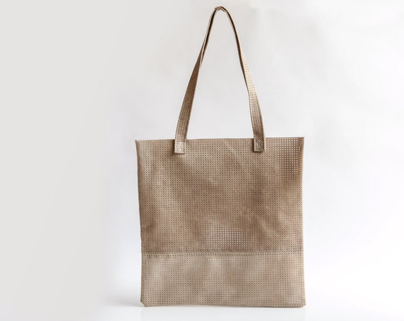 Leather tote - Large tote bag - School bag - Beige leather bag - Vegan ...