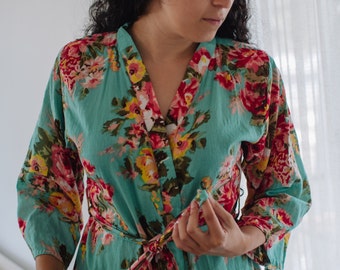 Cotton Kimono Robe, Bridal Kimono, Soft Cotton Robe, Floral Kimono Robe, Custom Bridesmaid Spa Dress, Bride Photo Prop, Pajama Robe