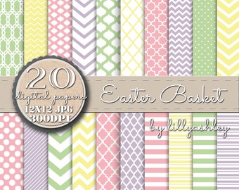 Digital Paper Pack of 20 "Easter Basket"--JPG format--12x12- Great backgrounds for Spring-Websites Invites Cards Banners Logos Etc!