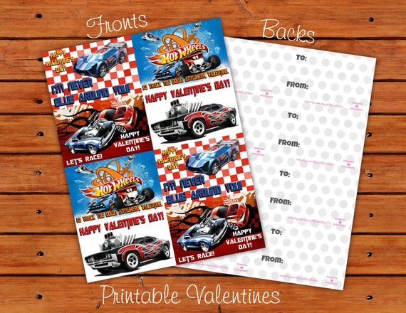 Hot Wheels Cars Valentine Set Instant Download