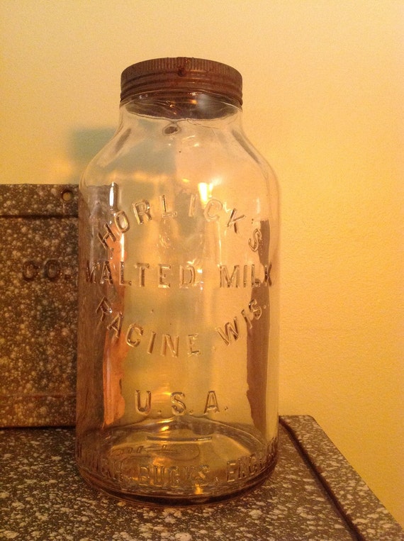 Horlicks Malted Milk Antique glass bottle jar by TheShabbyPunk