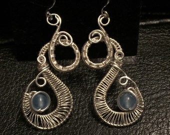 Silver and Blue Topaz Earrings, Wire Wrapped Jewelry Handmade,Wire Wrap Jewelry, Personalized Jewelry