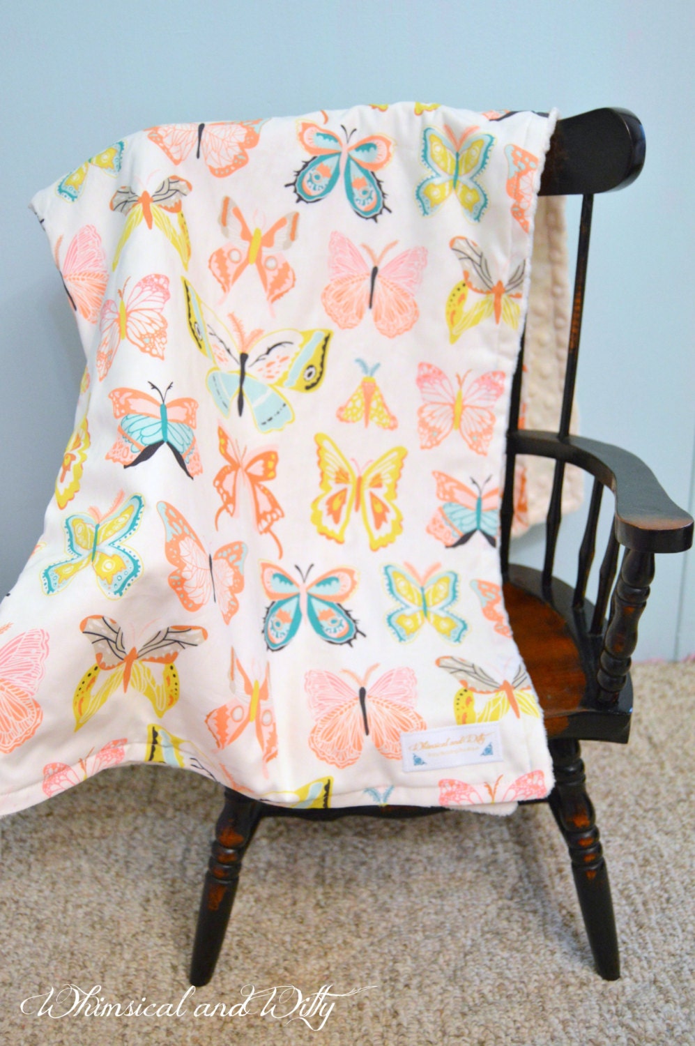 Butterfly Baby Blanket Backed in Minky