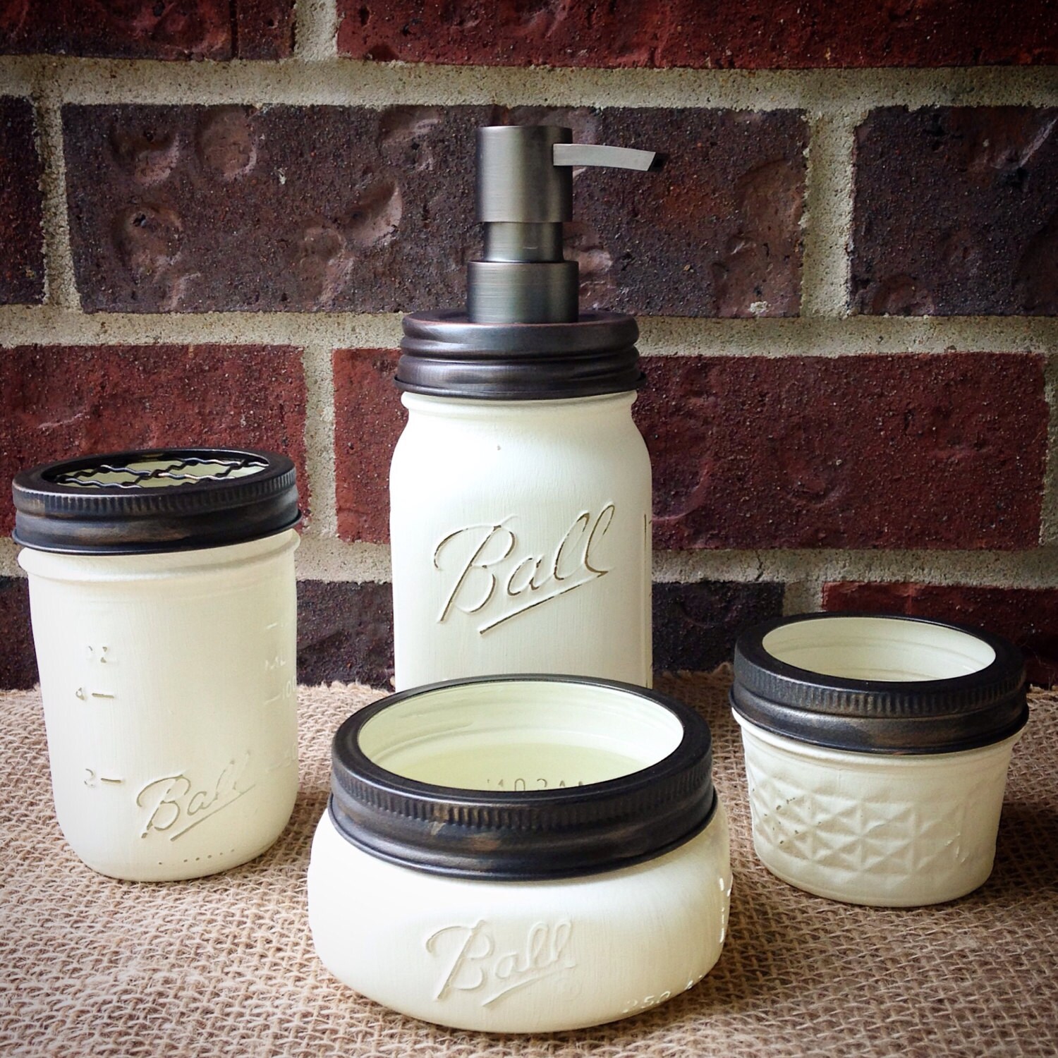 Bathroom Accessories-Mason Jar Bathroom Set by AJsPrivyCreations