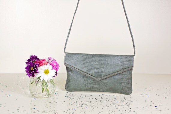 vintage grey envelope clutch bag / faux leather by MoonRevival
