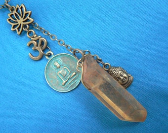 spiritual necklace, zen necklace,mothers day, buddha necklace, yoga necklace, Coachella festival,lemon quartz, smoky quartz, boho