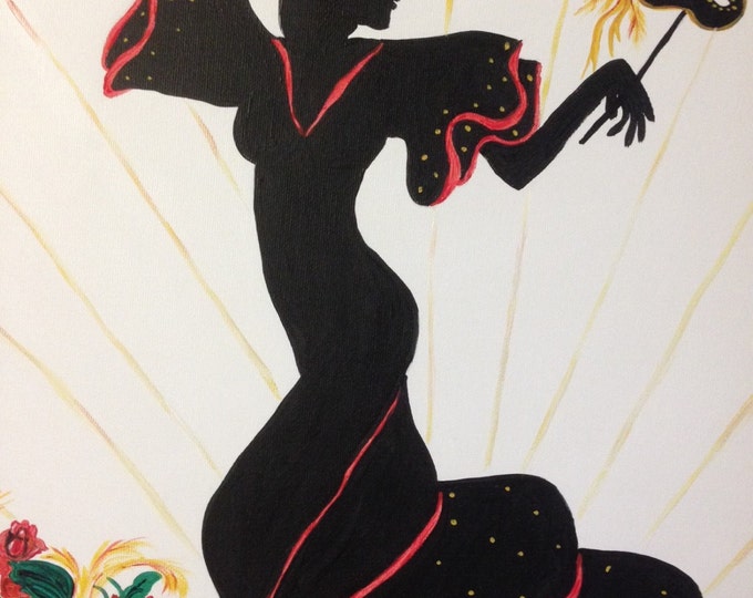 Flamenco Dancer in Silhouette - 16 x 20 acrylic painting on canvas in a 20 x 24 wood frame