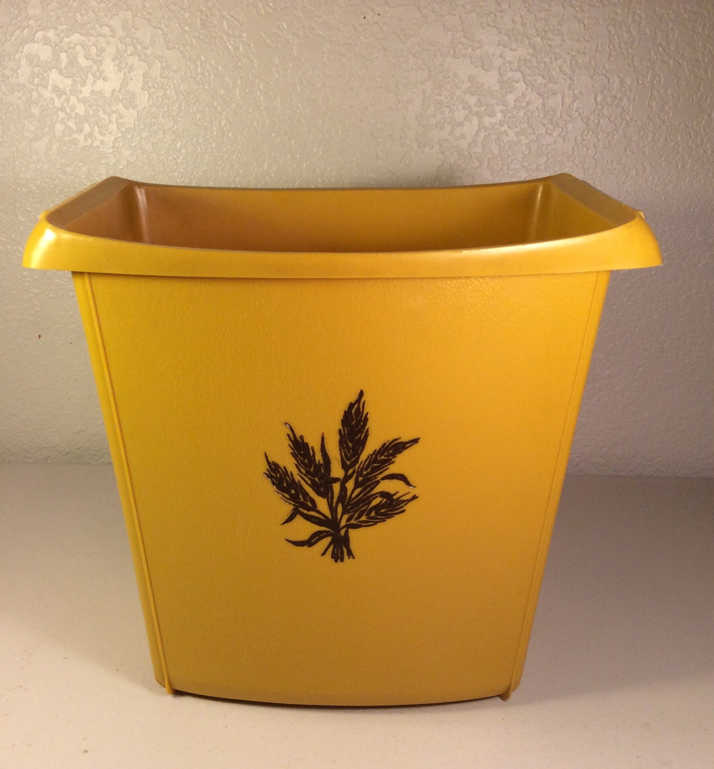 Vintage Gold Wastebasket with Wheat Design, Gold Trashcan Haute Juice