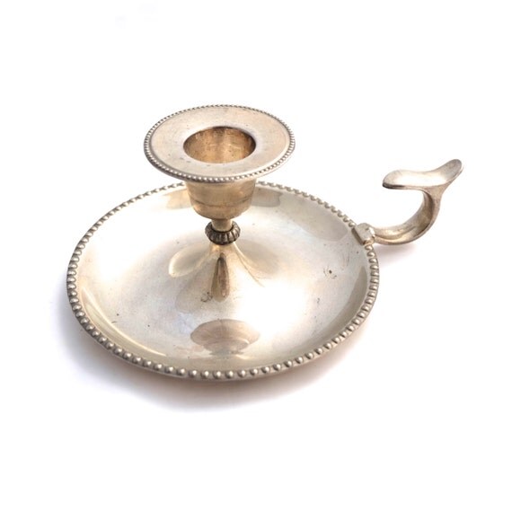Silver plated Candle Holder With Handle Vintage by TwoTimeVintage