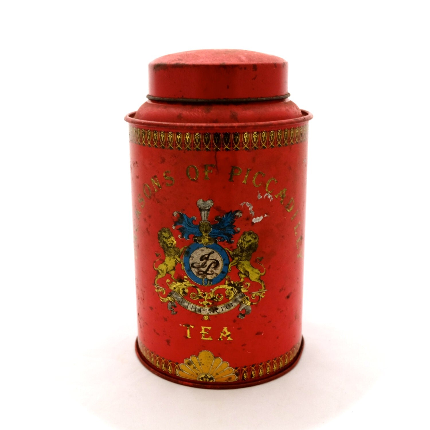 Jacksons of Piccadilly Red Tea Tin, English Tea Caddy, Red Tin Canister