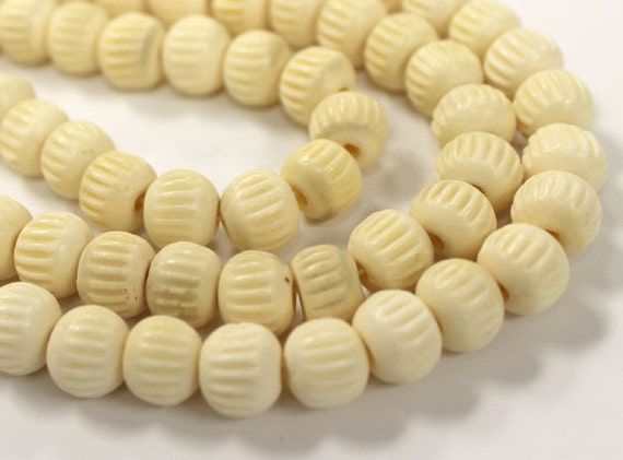 74 Pcs Bone Beads Round Carved Ivory White Bone by BeadPrism