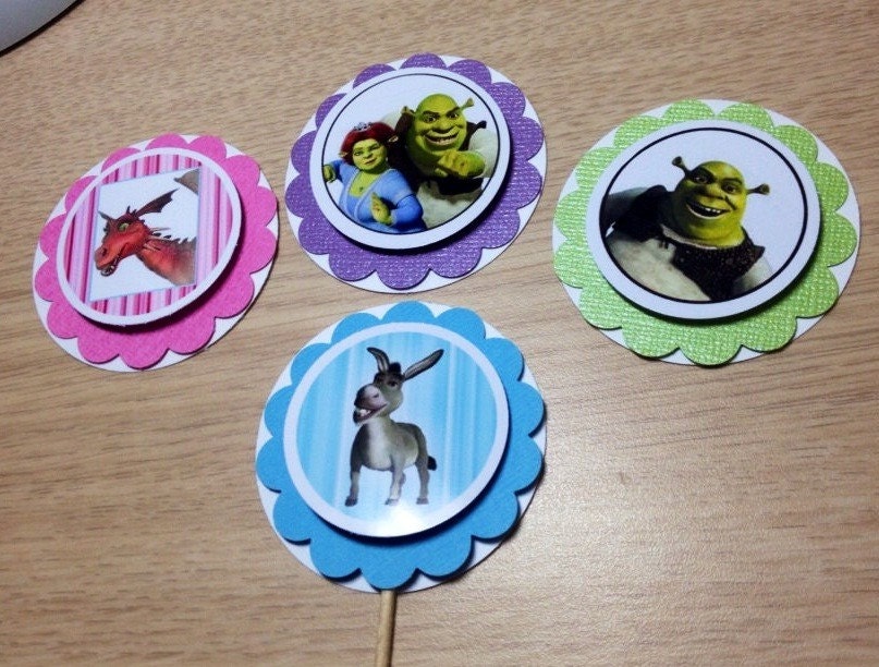 SET of 12 Shrek Inspired Cupcake Toppers Party Tags Shrek