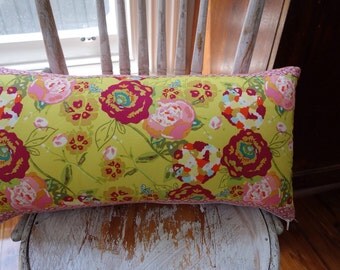 Vintage Floral fabric with Heather Bailey Jelly Beans backing & borders Cushion Cover 30cm x 60cm