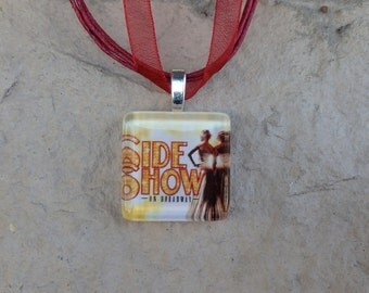 Broadway Musical Side Show Glass Pendant and Ribbon Necklace