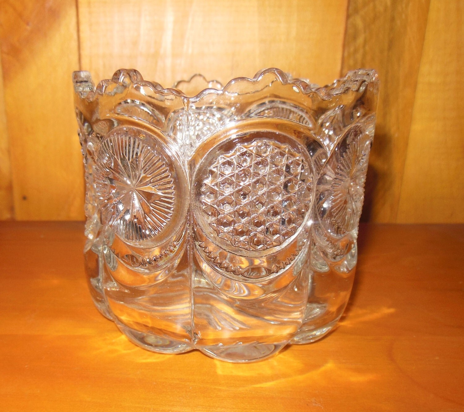 Victorian Pressed Glass Spoon Holder Fancy Design 3 1/8
