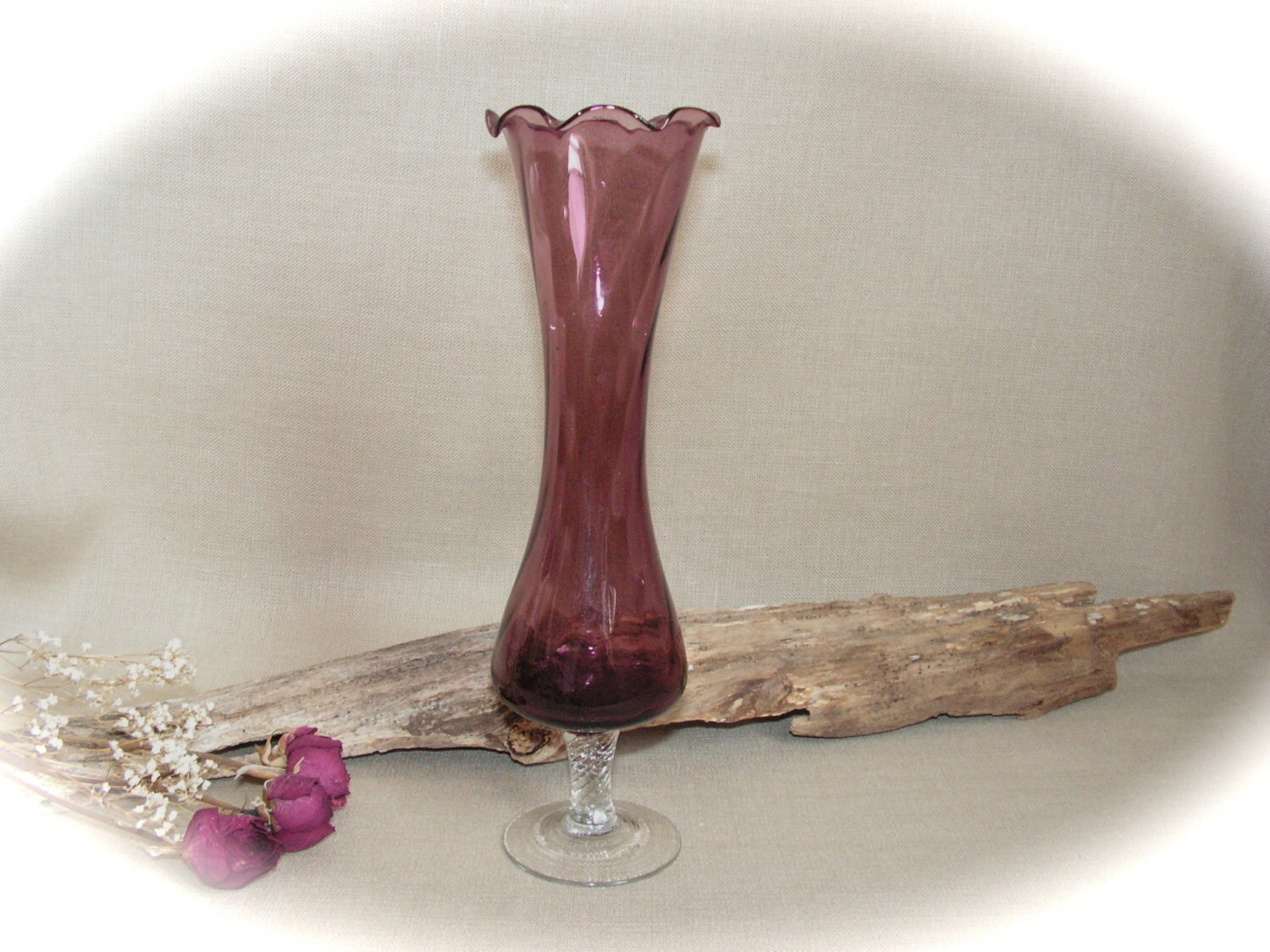 Vintage Purple Footed Vase Amethyst Blown Glass Stem Bud Vase