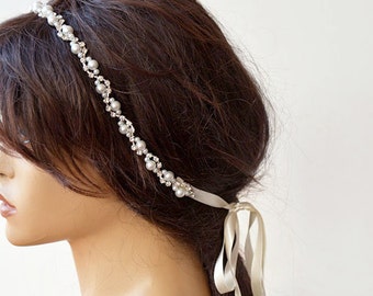 Bridal Rhinestone and Pearl headband, Wedding Headband, Bridal Hair Accessory, Wedding Accessory