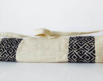 Yoga Bag -Ivory Burlap Black Hand Embroidered Yoga Mat Bag- Tote- Black Cream Yoga Bag- Yoga Backpack Accessories -Gift -Gift For Her -Mom