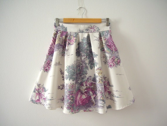 Toile de Jouy Skirt // High Waisted Cotton Skirt // by CruelCandy