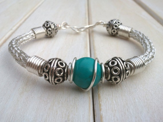 Turquoise Bracelet - Viking Knit Bracelet - Torque Bracelet - Wire Wrapped Jewellery