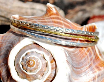 Bangle Set - Set Of Bangles - Sterling Silver Bangle Set - Silver Bangle Set - Brass Bangle - Round Bangles - Mixed Metal Bangles