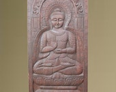 Intricately Hand Carved Wood Blessing Buddha Wall Decor India Art 72x36