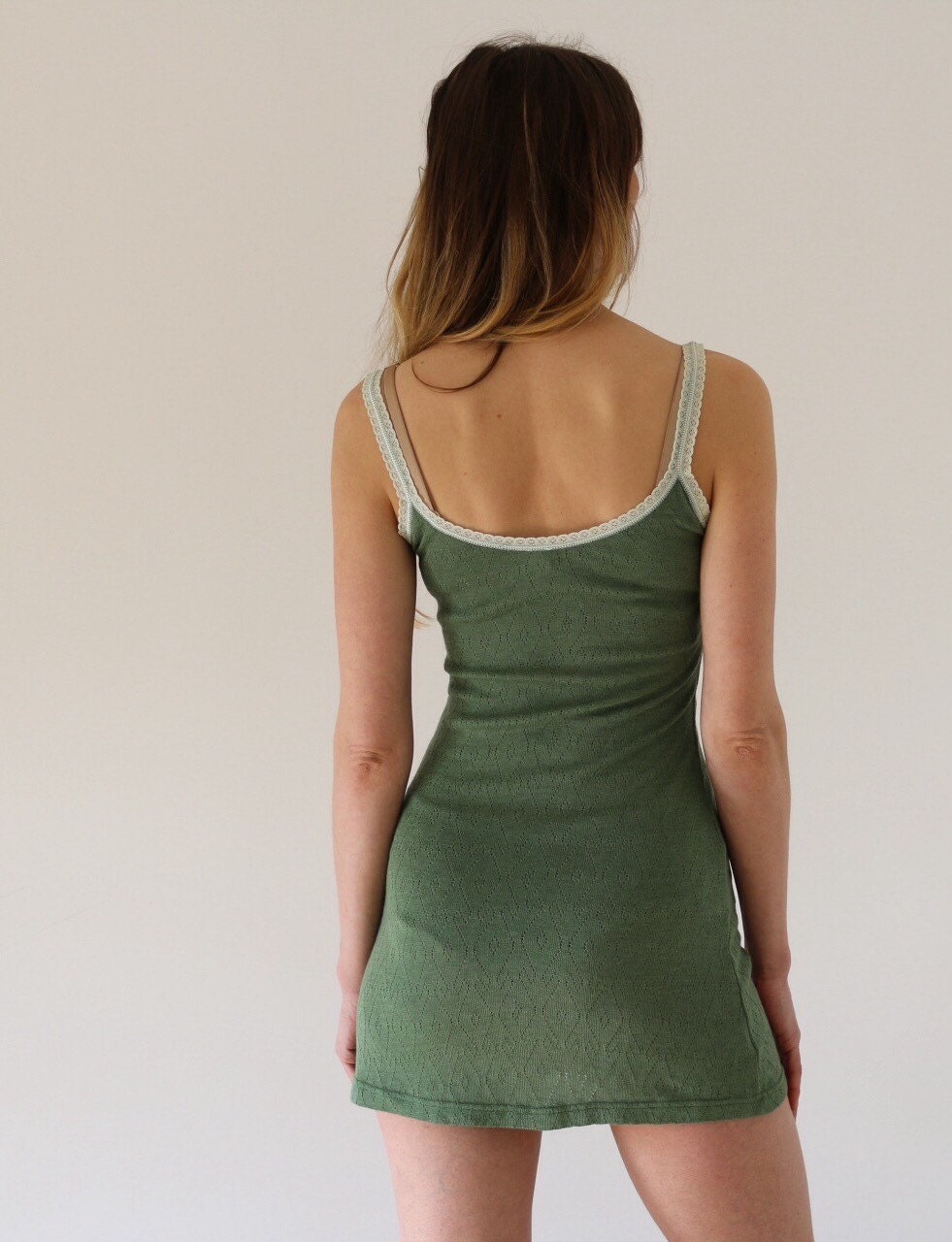 Dark Green Fitted Lace Slip Dress