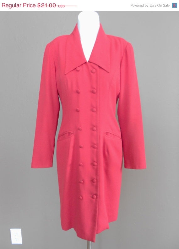 Vintage 80s Dress, Red Dress, Coat Dress, Casual Corner Dress, Small