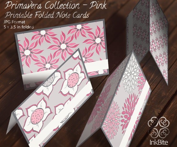 Printable Folded Note Cards | items similar to printable note cards blank pink spring Printable Folded Note Cards | items similar to printable note cards blank pink spring