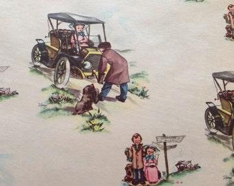 Vintage Gift Wrapping Paper - All Occasion, Bon Voyage, Masculine Roadside Assistance Car Paper - 1 Unused Full Sheet Birthday Gift Wrap