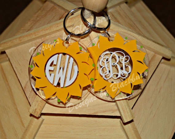 Monogram Sunflower Keychain By DesignsbyBlackburn On Etsy