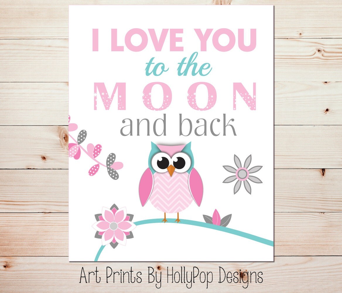 I Love You to the Moon and Back Nursery Art Owl Nursery Wall