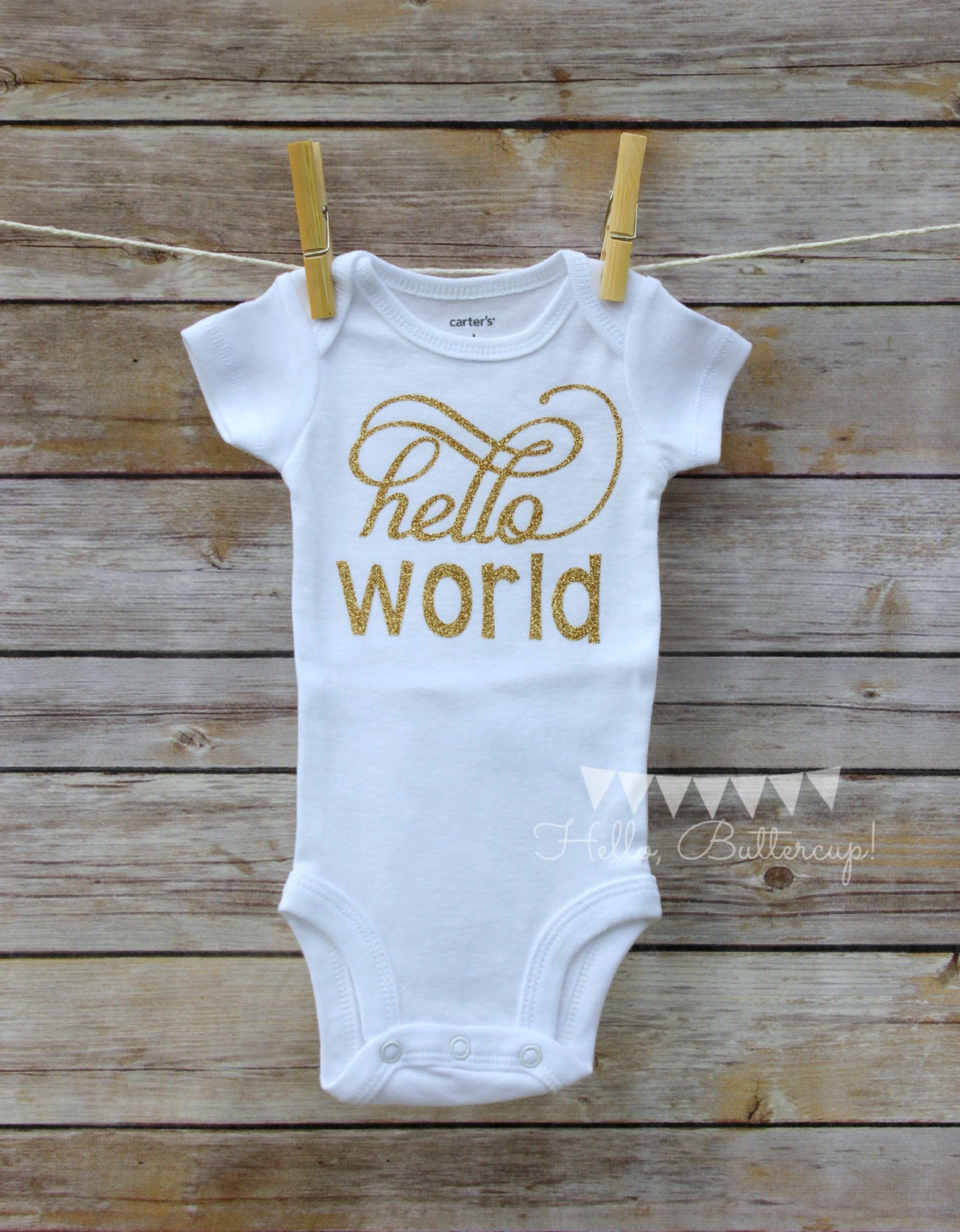 Gold Hello World bodysuit Gold glitter take by HelloButtercup