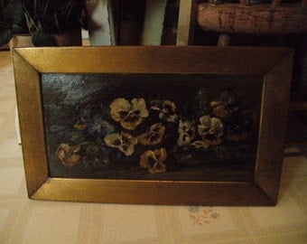 Vintage Pansy Oil on Board