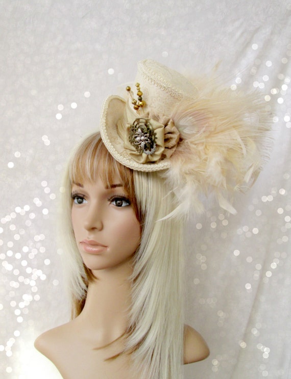 Steampunk Ivory Mini Top Hat Alice in Wonderland Mini Top